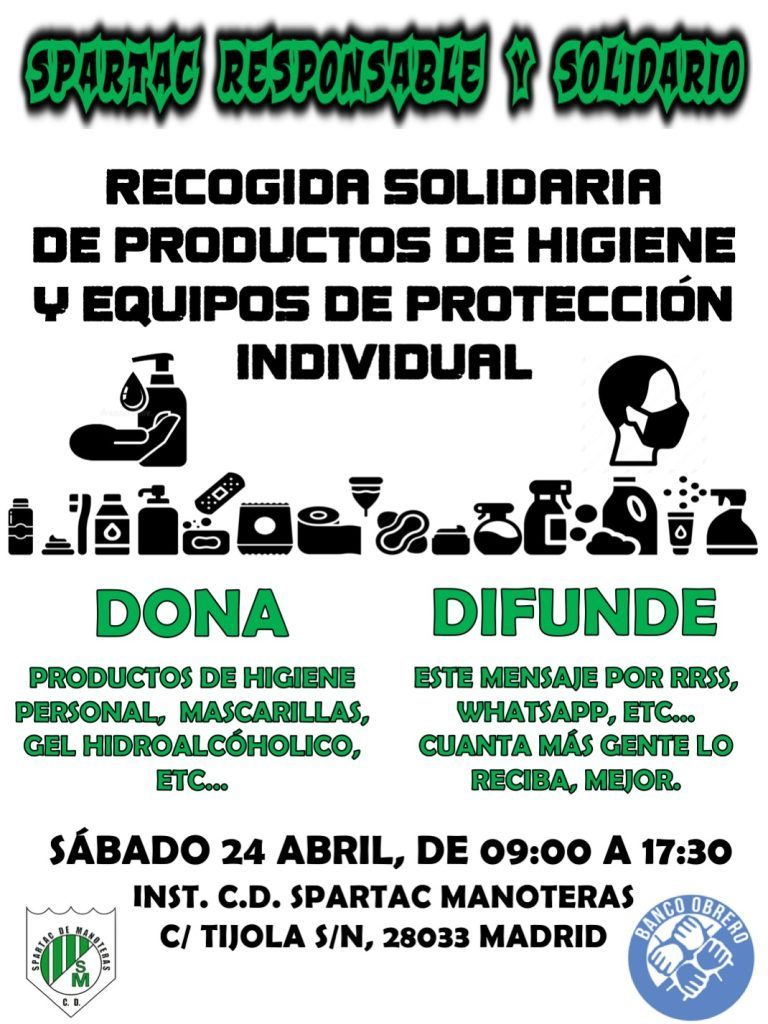Campaña de recogida solidaria de productos de higiene y equipos de proteccion individua